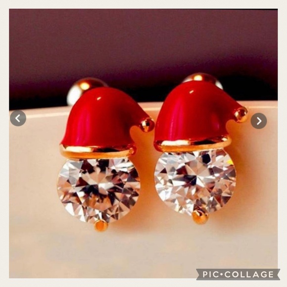 NEW Chic Xmas Red Santa Claus Crystal Post Earrings - Picture 3 of 6